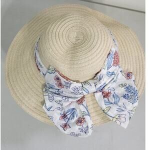 Sun Hat Wide Brim Straw Hat Floral Ribbon Bow Fun Vacation Cruise Travel Hat OS
